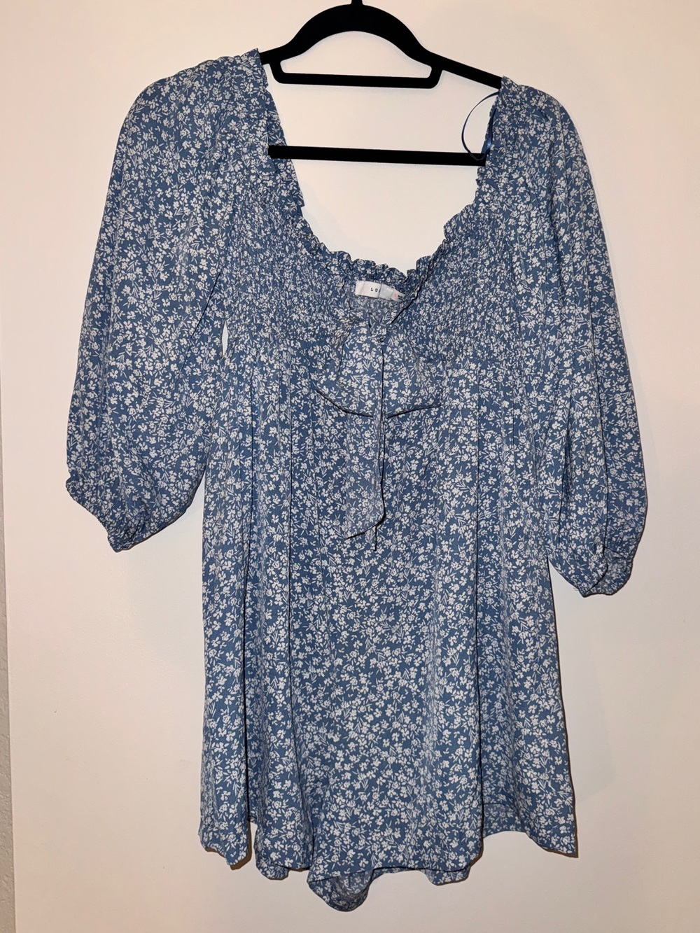 Blue Floral Ruffle Peasant Tunic